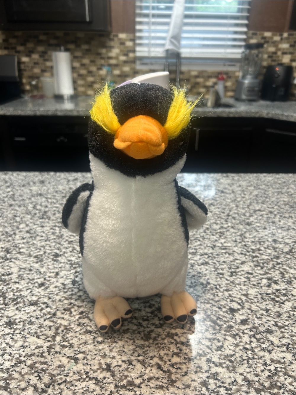 Plush Penguin Small Pet Toy in White, Black, Yellow and Orange